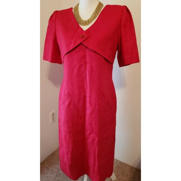 WILLIAM PEARSON Vintage Red Linen Lined Short Sleeve Sheath Dress Size 8/10 - Picture 4 of 10